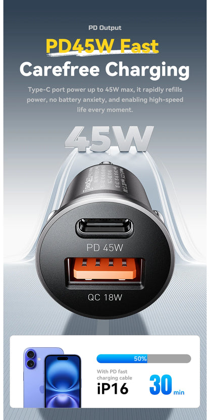 45W Car Charger Dual Port PD TypeC Quick Charge Fast - Smarsty