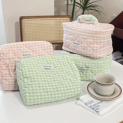 Solid Color Plaid Makeup Bag Travel Cosmetic Organizer - Smarsty