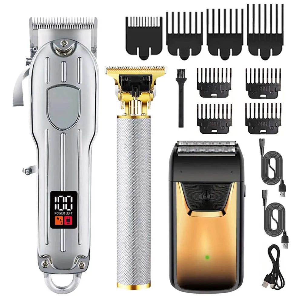 Professional Hair Clipper and Trimmer Set Men Electric Razor Shavers Beard Trimmer Rechargeable Barber Clippers Haircut Kit - Smarsty