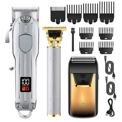 Professional Hair Clipper and Trimmer Set Men Electric Razor Shavers Beard Trimmer Rechargeable Barber Clippers Haircut Kit - Smarsty