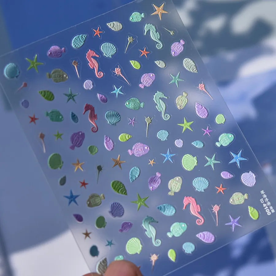 5D Summer Beach Nail Stickers with Shiny Sea Designs - Smarsty