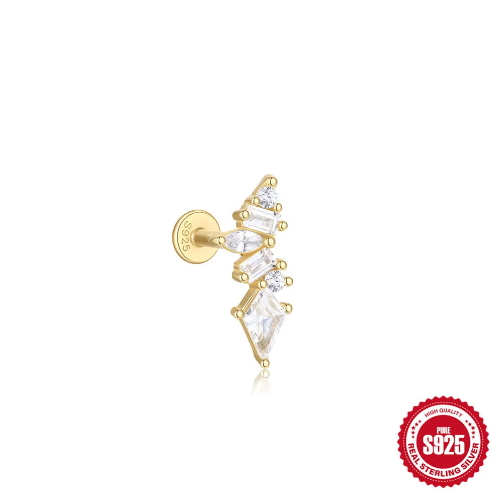 925 Silver Star Moon Zircon Stud Earrings Hypoallergenic - Smarsty