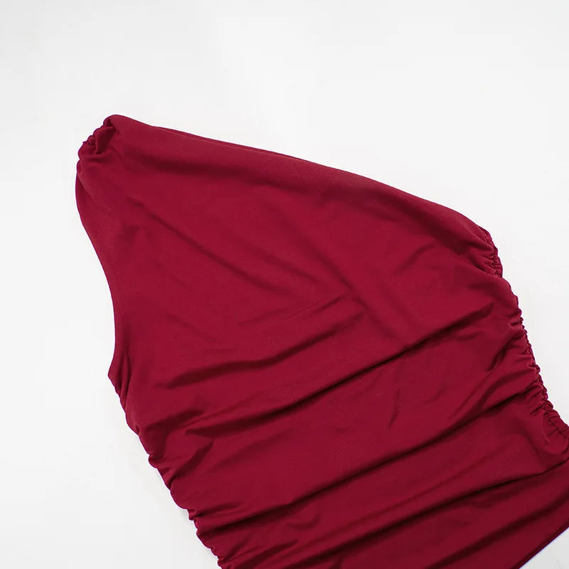 Solid Color One Shoulder Backless Shrink Tank Top T-Shirt Candy Color Tight Sexy Sleeveless Neckless Slim Casaul Top
