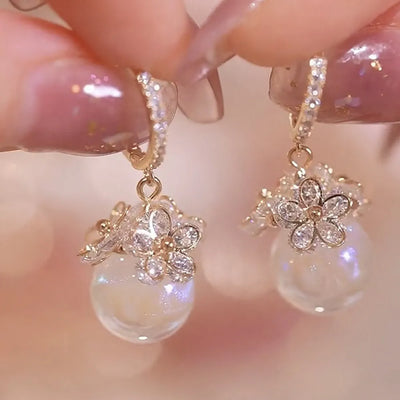 Pearl Long Earrings With Rhinestones For Wedding Fashion - Smarsty