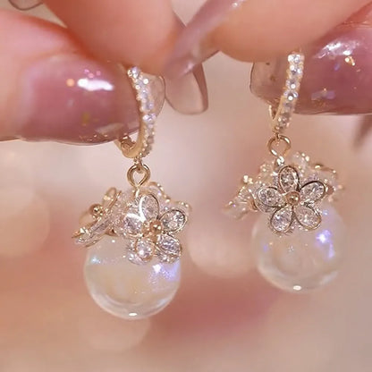 Pearl Long Earrings With Rhinestones For Wedding Fashion - Smarsty