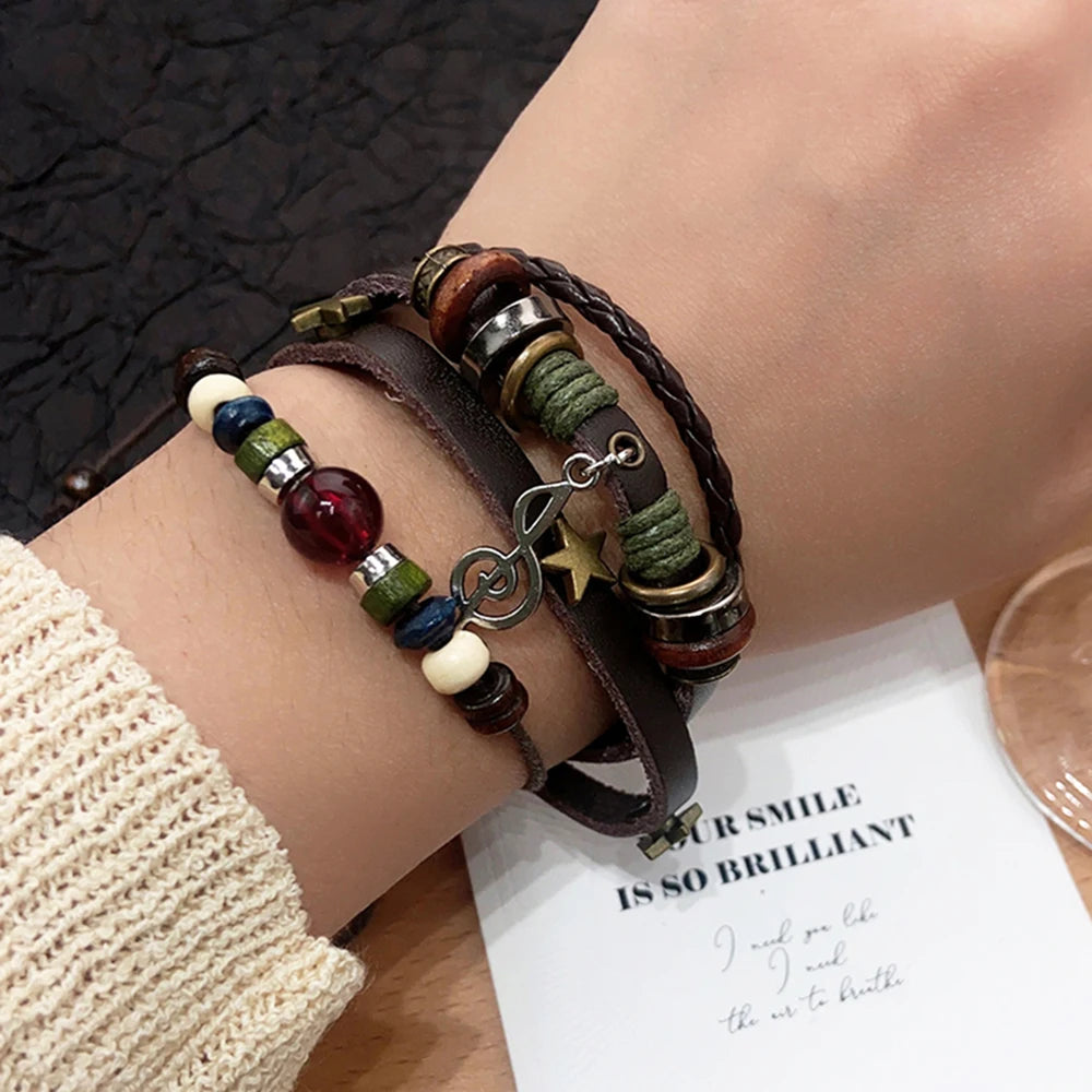 Handmade Leather Wrap Bracelet With Adjustable Beads - Smarsty