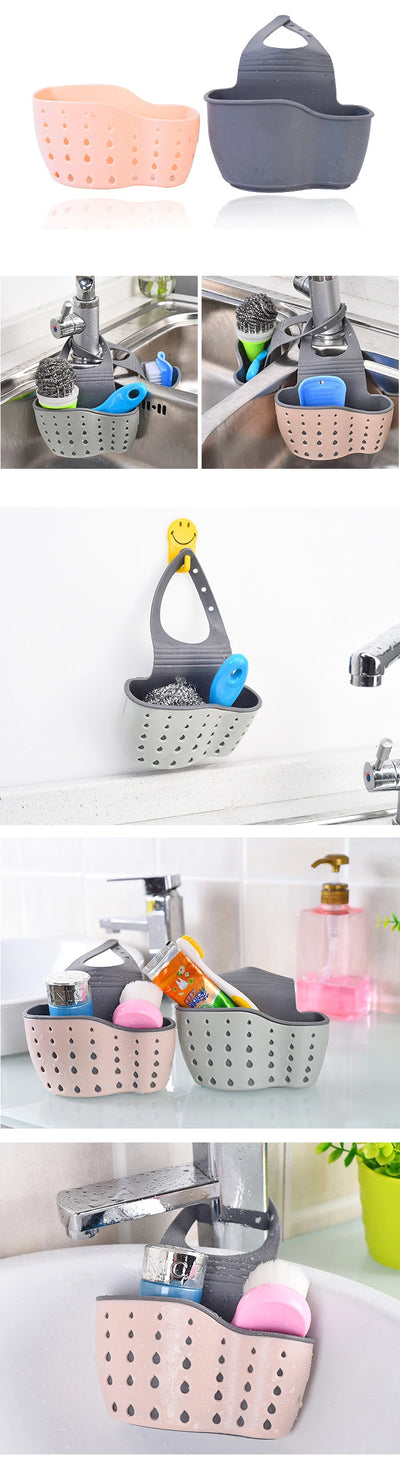 Home Storage Drain Basket Kitchen Sink Holder Adjustable Soap Sponge Shlf Hanging Drain Basket Bag Kitchen Accessories by Smarsty