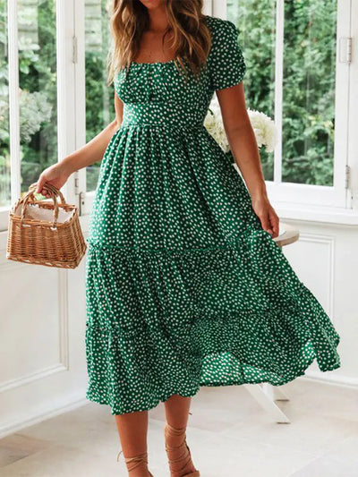 Vestidos Vintage Vintage Print Puff Sleeve summer Beach sweet dresses Casual Square collar floral maxi long dress festa - Smarsty