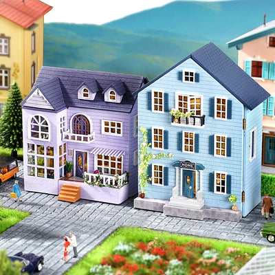 DIY Mini Wooden Doll House Assembly Building Model Pink Princess Villa Architecture Kit 3D Puzzle Dollhouse With Furniture Gifts by Smarsty