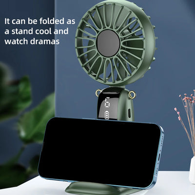 2PCS  Mini Handheld Fan 6 Speed USB Rechargeable Portable Foldable Desk Neck Hanging Fan with Phone Stand