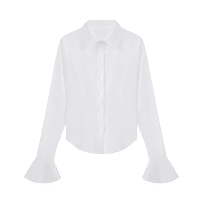 Gidyq Fashion Women Bandage Shirts Korean All Match Streetwear Female Slim Blouse Spring Casual White Bell Sleeve Shirt New - Smarsty