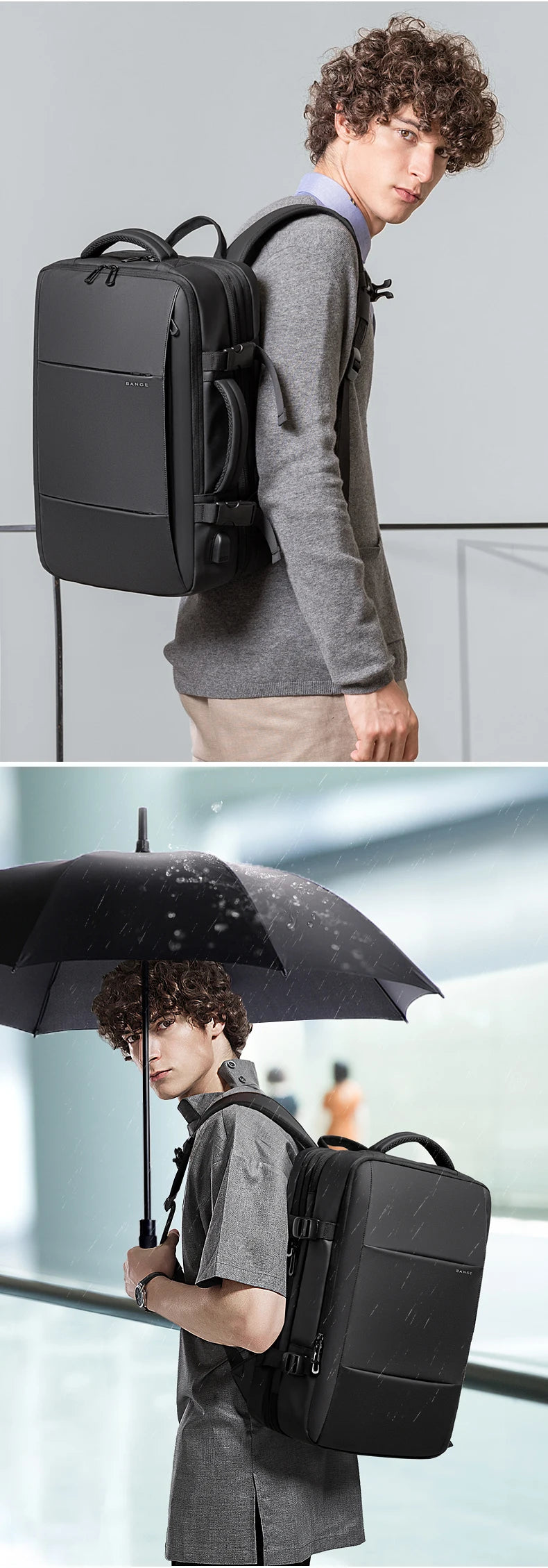 BANGE Travel Backpack Men Business Backpack School Expandable USB Bag Large Capacity 17.3 Laptop Waterproof Fashion Backpack - Smarsty