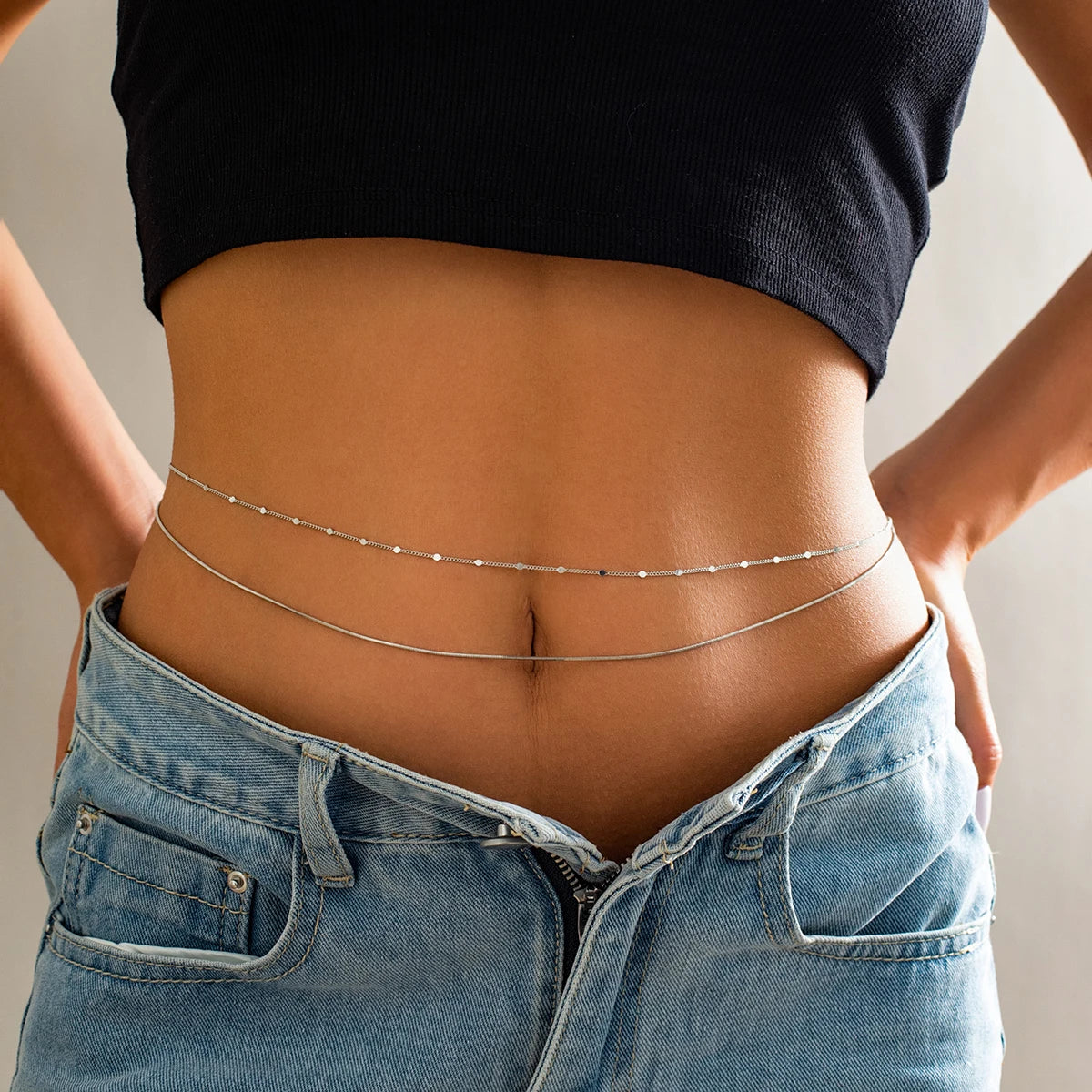 Boho Rhinestone Belly Chain Waist Belt Set - Smarsty