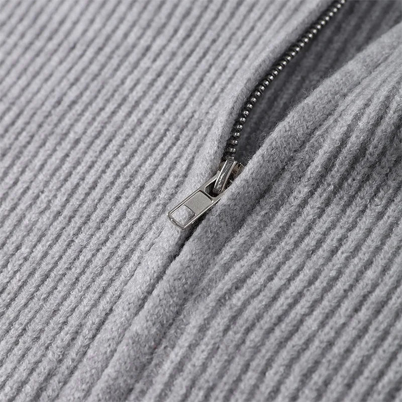 Vintage Knit Women Cardigan Casual Full Sleeve Zipper O Neck Pleated Solid Lady Sweater 2025 Autumn Fashion Female Knitwear - Smarsty
