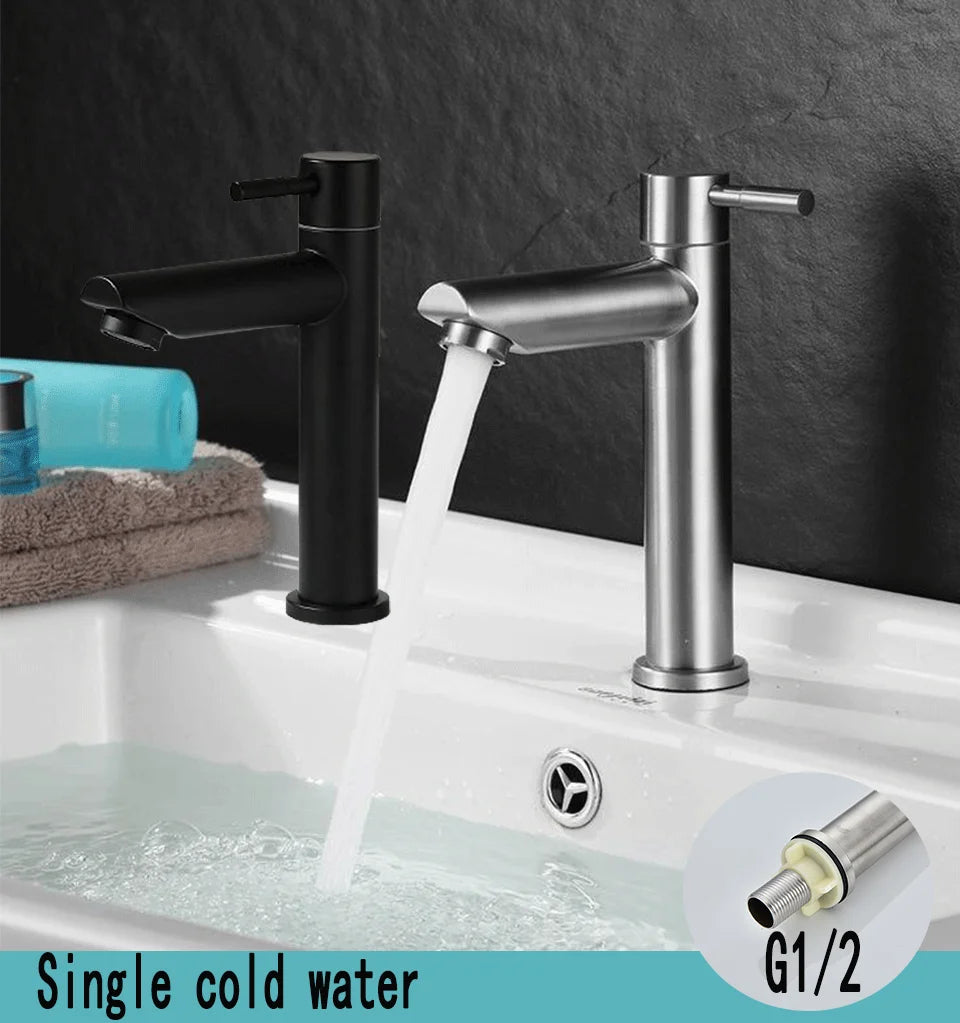 Stainless Steel Single Cold Bathroom Faucet Durable Design - Smarsty