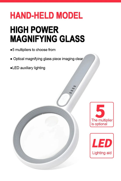 Rechargeable Handheld Magnifier with LED Light for Easy Reading - Smarsty