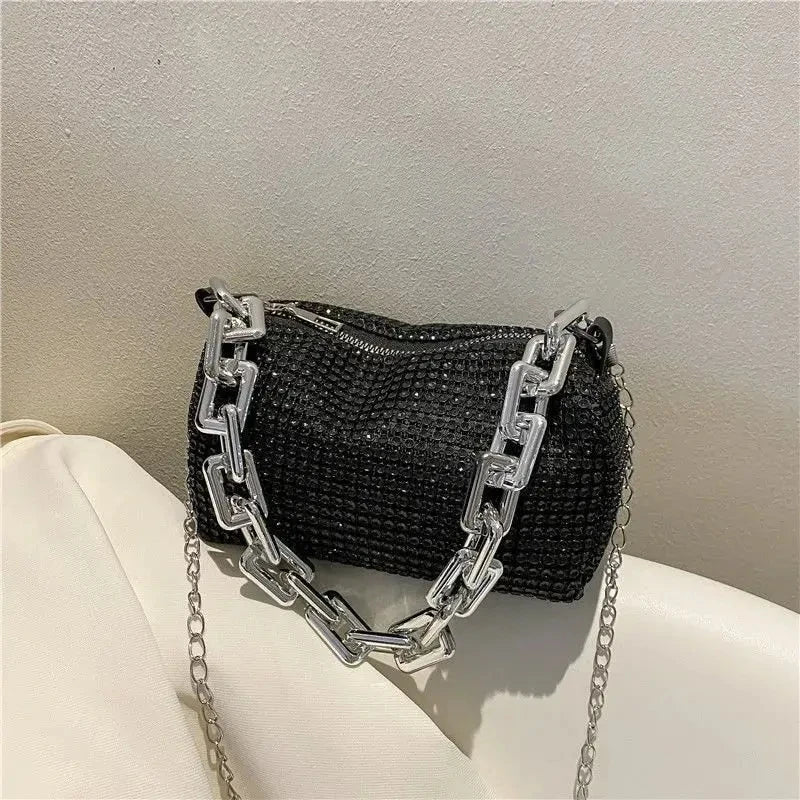 Rhinestone Bucket Bag Sparkling Crossbody Chain Bag - Smarsty