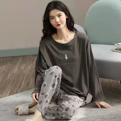 Spring and Autumn New Ladies Pajamas Homewear Set of Long-Sleeved Autumn and Winter Homewear Women Plus Size Pajamas Set - Smarsty