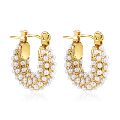 Gold Plated CZ Huggie Hoop Earrings Geometric U Shape - Smarsty