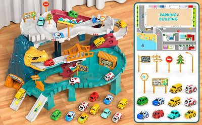 Boys Dinosaur Race Track Playset - Dinosaur Rolling Hill Car Track Cars Ramp Track Toys Toys Mountain Track, Mini Cars For Kids