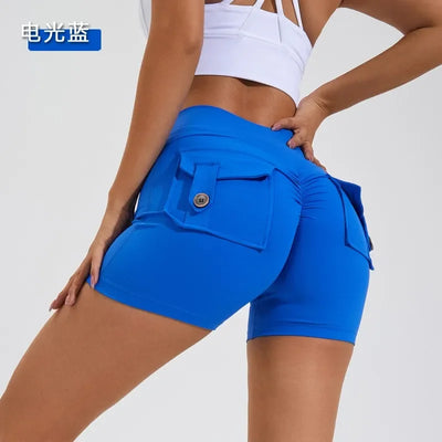 Summer Peach Butt Fitness Exercise Three-Quarter Pants Cargo Air Dry Pocket Yoga Tight lift the hips Women's Shorts - Smarsty