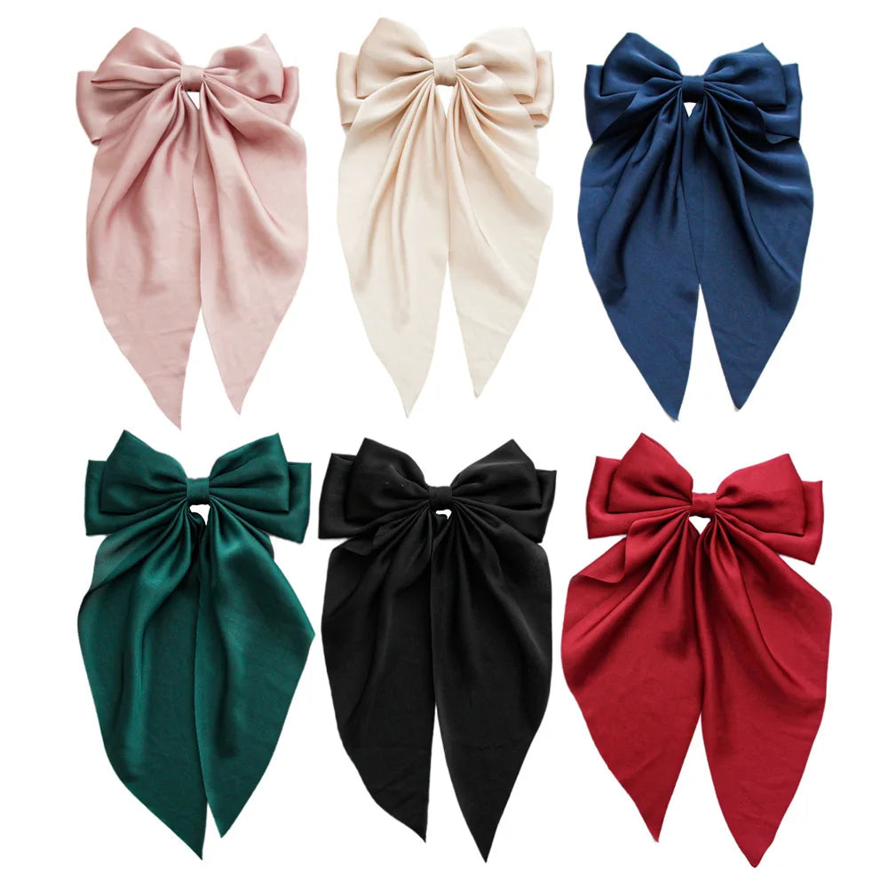 Trendy Solid Color Satin Ribbon Hair Bows for Women - Smarsty