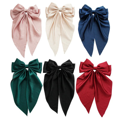 Trendy Solid Color Satin Ribbon Hair Bows for Women - Smarsty