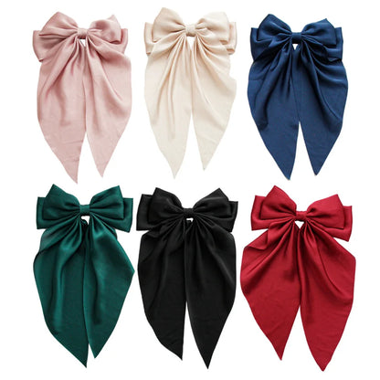 Trendy Solid Color Satin Ribbon Hair Bows for Women - Smarsty