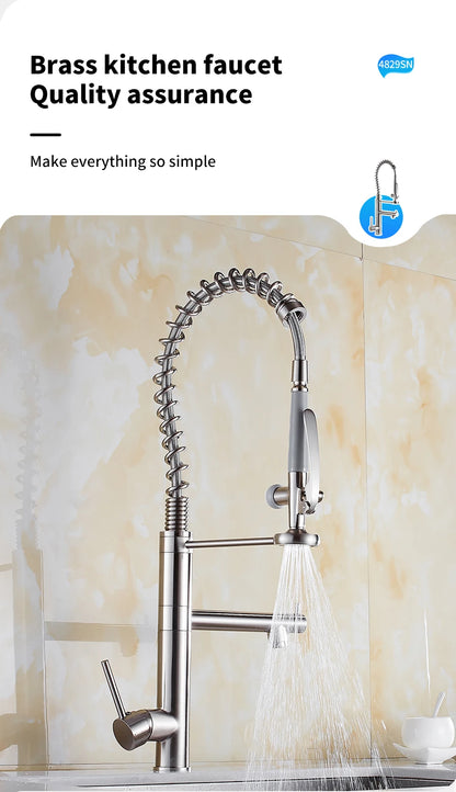 Chrome Brass Kitchen Faucet with Pull Out Spray - Smarsty