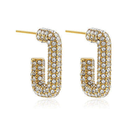 Gold Plated CZ Huggie Hoop Earrings Geometric U Shape - Smarsty