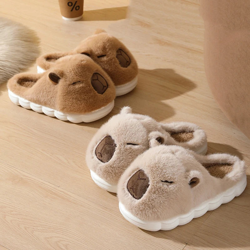 Cute Capybara Cotton Slippers Women Autumn Winter Indoor Soft Sole Warm Fur Slides Woman Comfort Non Slip Home Slippers Female - Smarsty