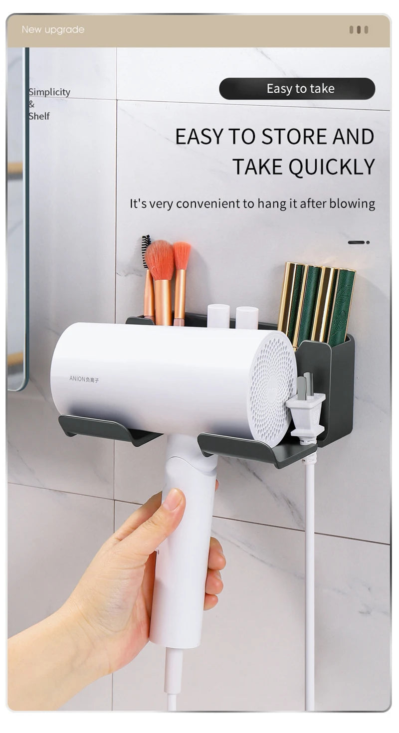 Wall Mounted Hair Dryer Holder Organizer for Bathrooms - Smarsty