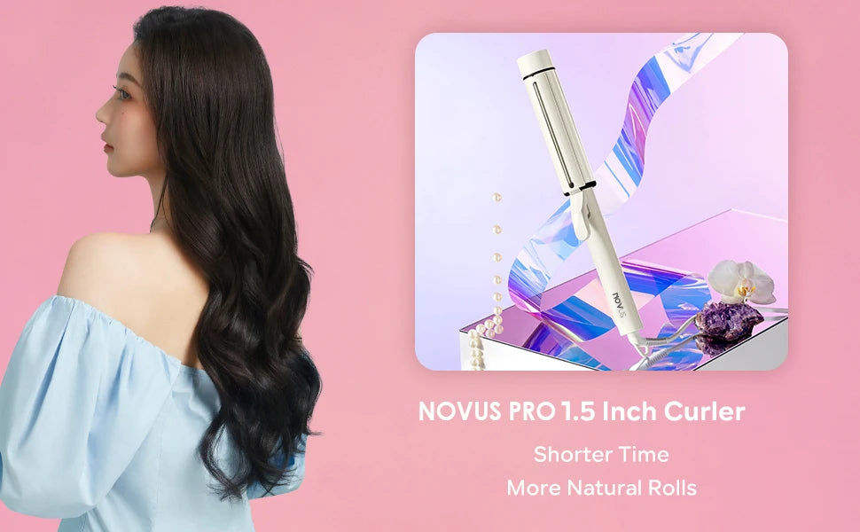 1.5 Inch Extra Large Curling Wand for Long Hair - Ceramic Tourmaline Barrel with 40000000 Negative Ions, 2 Clips - Smarsty