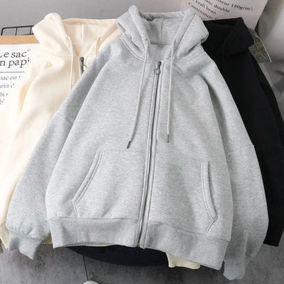 American Y2K New Fashion Trend Fleece Padded Zipper Hoodie Women Street Hip Hop Joker Loose Sweatshirt Couple Casual Punk Hoodie - Smarsty