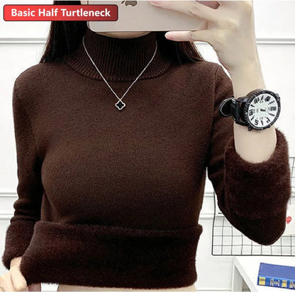 Turtleneck Winter Sweater Women Elegant Thicken Velvet Lined Warm Sueter Knitted Pullover Slim Tops Jersey Knitwear Jumper New - Smarsty