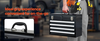 SucceBuy 20.5in Metal Tool Box Portable 4-Drawers Tool Chest with Drawers Locking Multi-Function Tool Organizer for Workshop