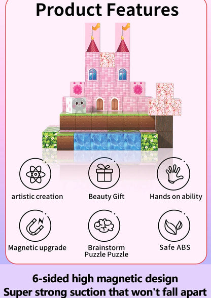 Pink castle magnetic building block set, suitable for boys and girls over 3 years old DIY to improve hand skills and creativity by Smarsty