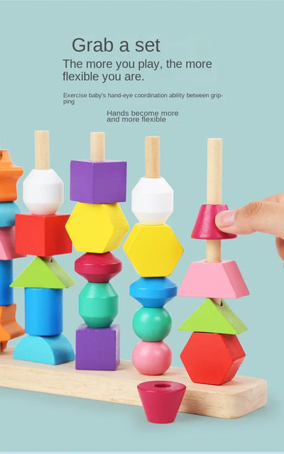 Montessori Wooden Toys Color Shape Matching Puzzle Game Colorful Beaded Color Cognition Early Educational Toys Gift for Children - Smarsty