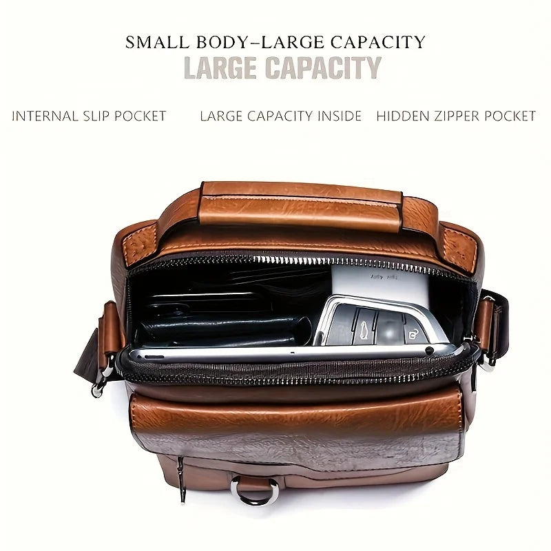 Men's PU Leather iPad Shoulder Bag Crossbody With Flap - Smarsty