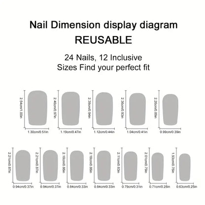 24 Piece Short Square Fake Nails with Colorful French Design - Smarsty
