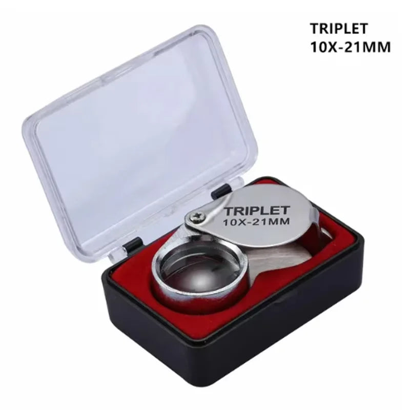10-30X Pocket Loupe Magnifier Jewelry Magnifying Glass Foldable Diamond Lupa Triplet Jewelers Eye Glass Tool Reading Magnifier