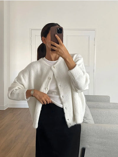 Hirsionsan Elegant Long Sleeve Sweater Women 2024 New Single-Breasted Female Casual Cardigan Soft Cashmere Knitted Outwear - Smarsty