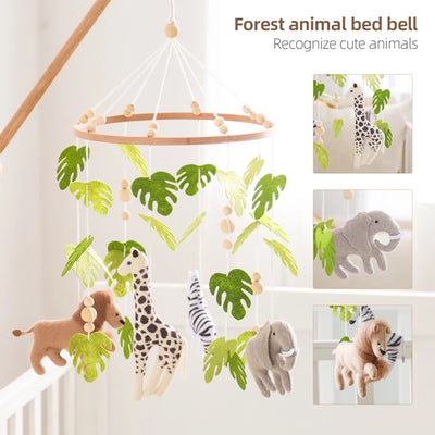 Baby Crib Mobile Rattle Toy For 0-12 Months Cartoon Felt Forest Animal Bed Bell Hanging Wooden Bracket Mobile Newbaby Rattle Toy by Smarsty