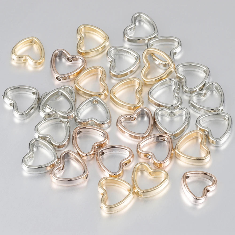 50pcs Heart Frame Beads Double Hole Spacers for Jewelry Making - Smarsty
