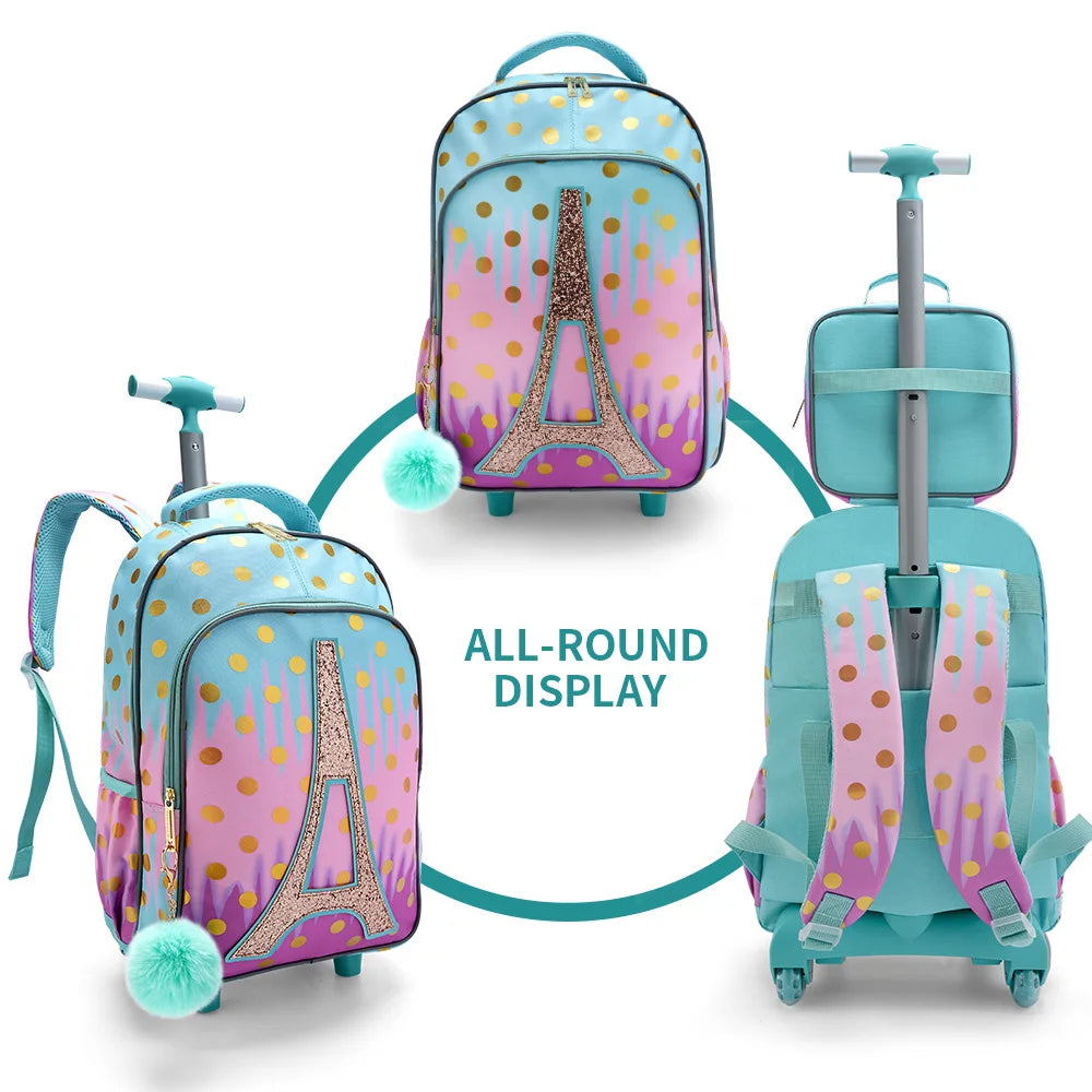 Pink Rolling Backpack For Girls With Glow In The Dark - Smarsty