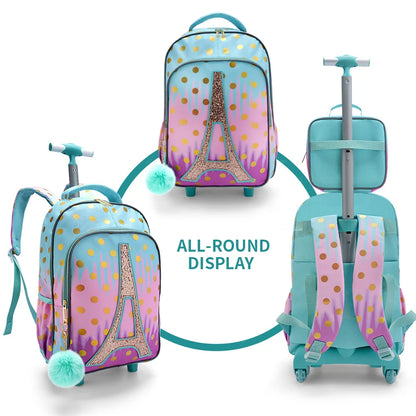 Pink Rolling Backpack For Girls With Glow In The Dark - Smarsty