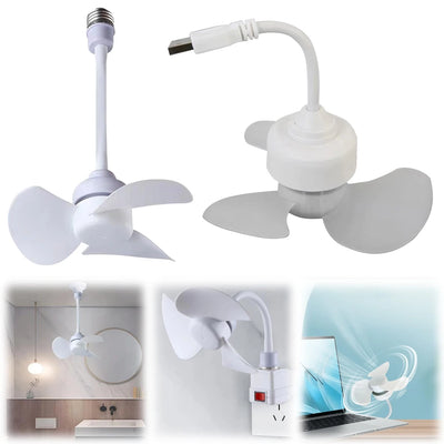 Indoor Ceiling Fan Light E27 Base/USB Light Bulb Fan with Socket Hose Extender Small Ceiling Fan Light for Bedroom Living Room