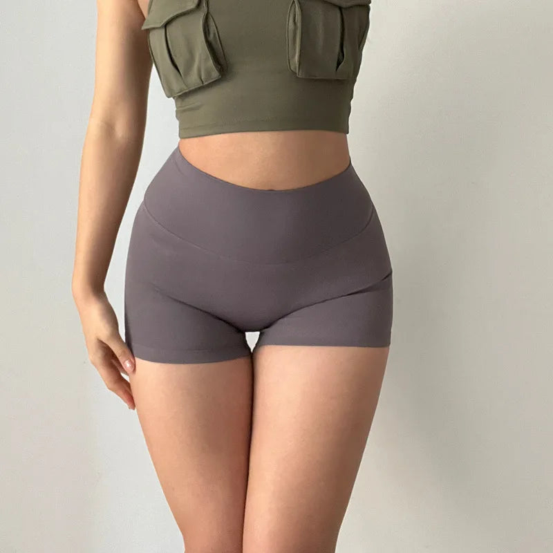 GymHUB Hip lifting fitness yoga shorts three-quarter pants female high-waisted peach nude running sports quick-drying anti - Smarsty