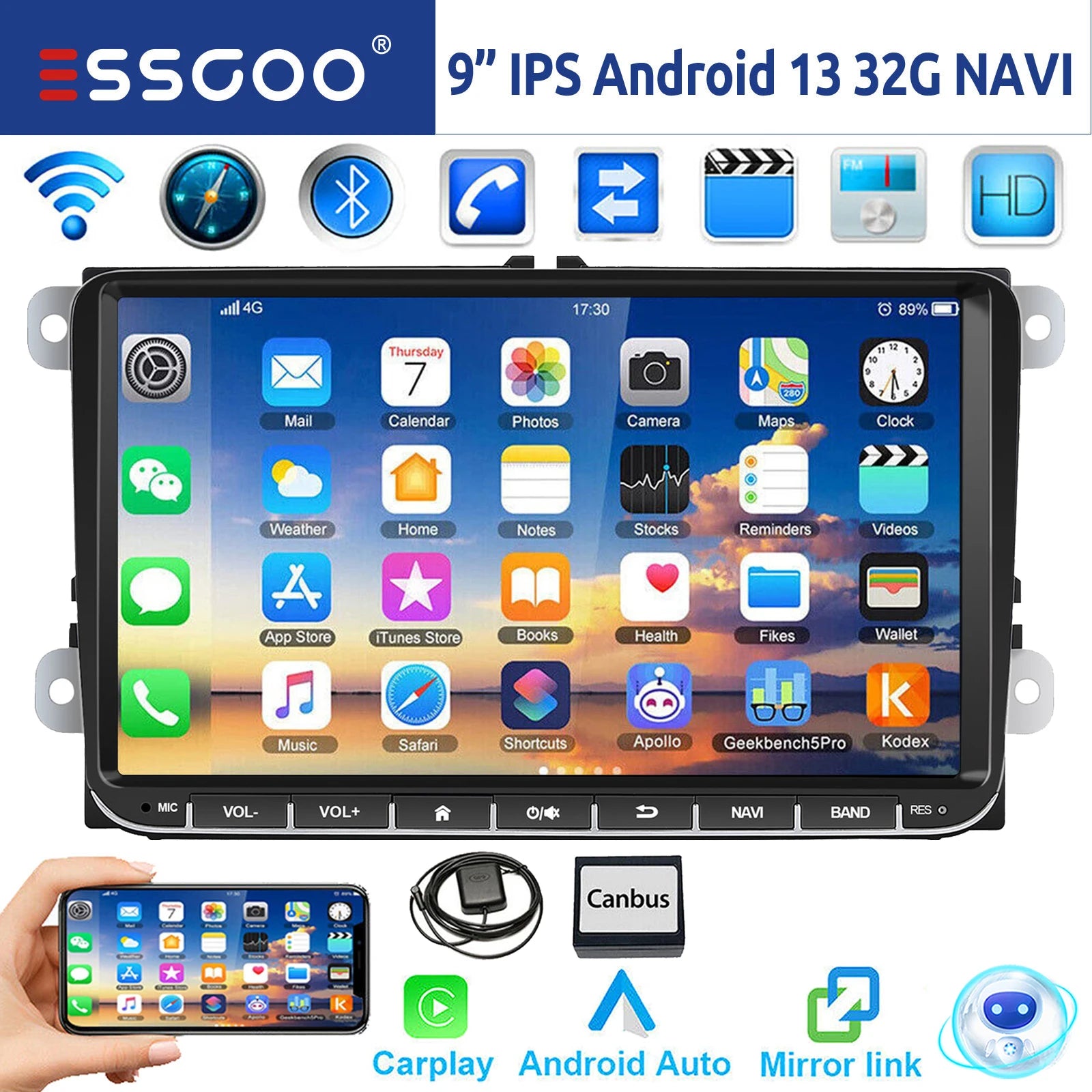 Android Car Stereo With Wireless Carplay GPS Navigation - Smarsty