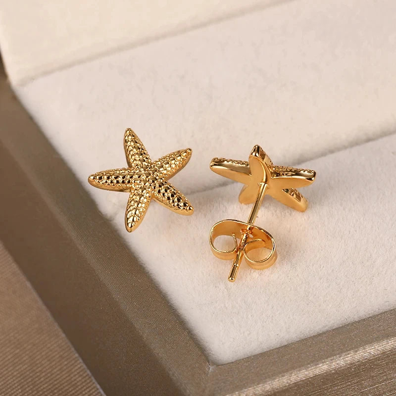 Vintage Starfish Stainless Steel Stud Earrings Lightweight - Smarsty